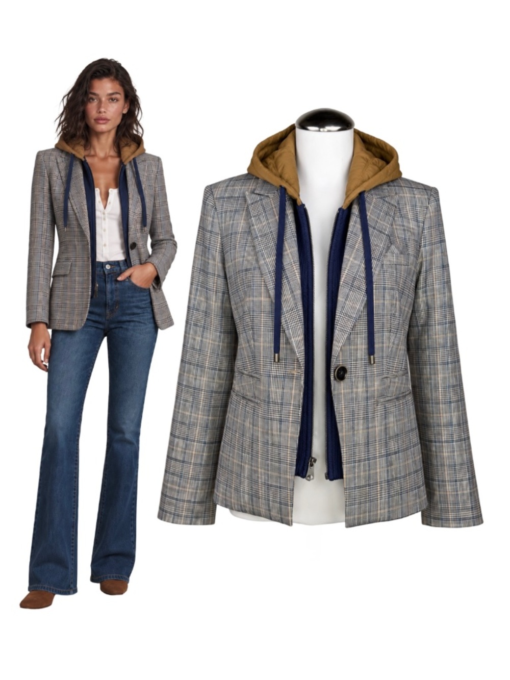 $695 Veronica Beard Gia Plaid Dickey Jacket Blazer Sz 6